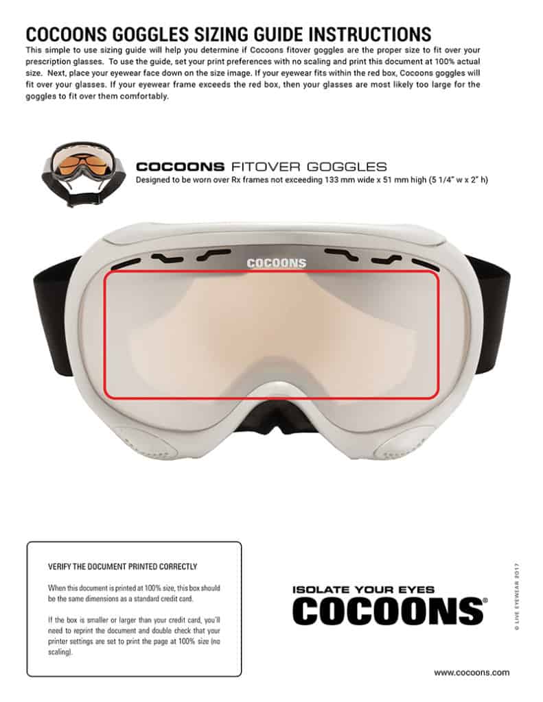 Fitovers Size Finder for Cocoons Sunglasses